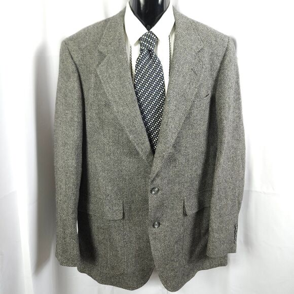 Hart Schaffner Marx Mens 44R Grey Tweed Wool 2-Button Sports Coat Blazer - Picture 1 of 9